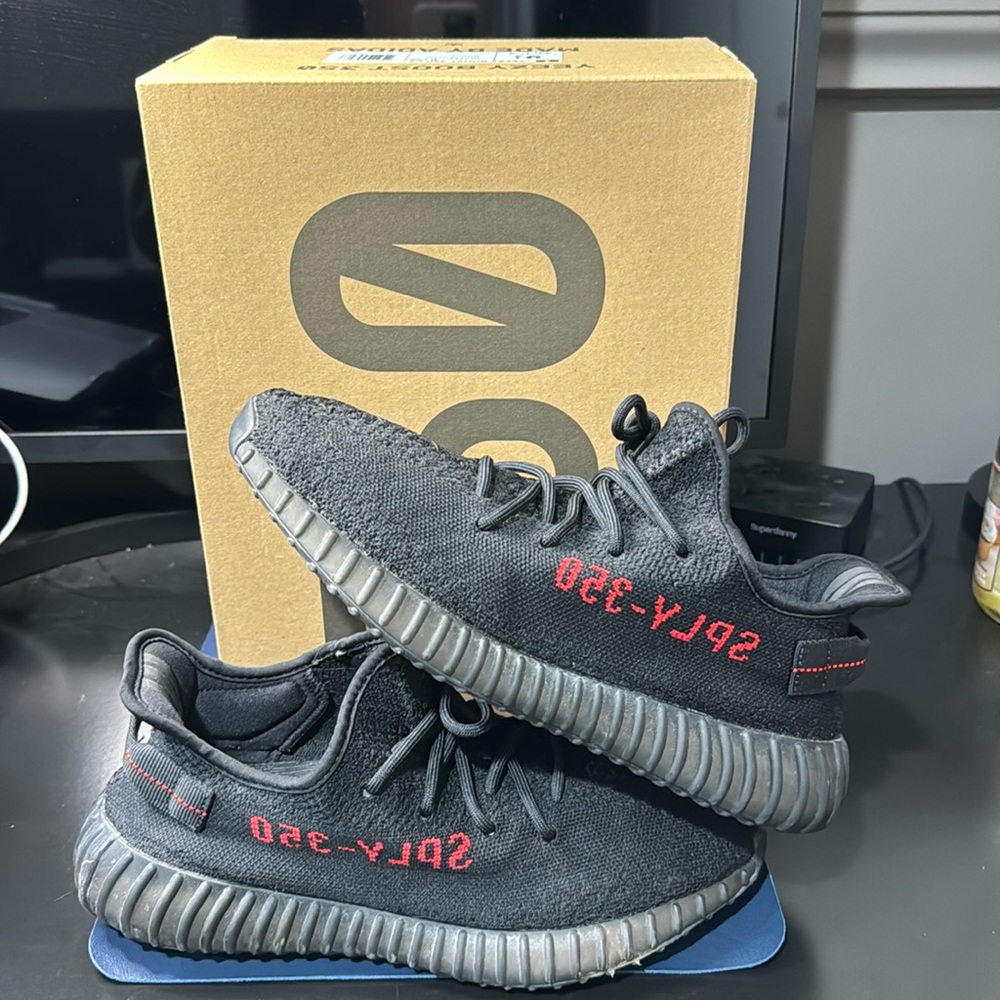 Adidas Yeezy Boost V2 in black/red in size 9.5.